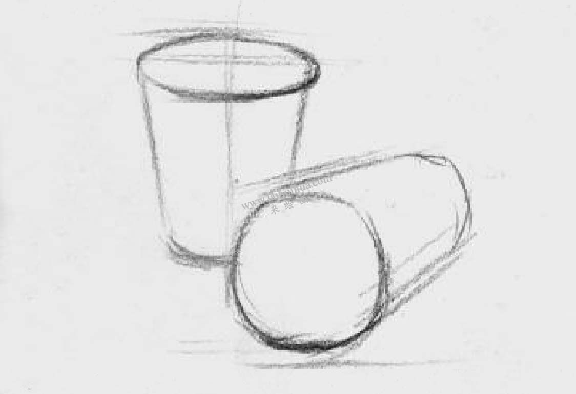 素描纸杯画法步骤图示,素描两个纸杯