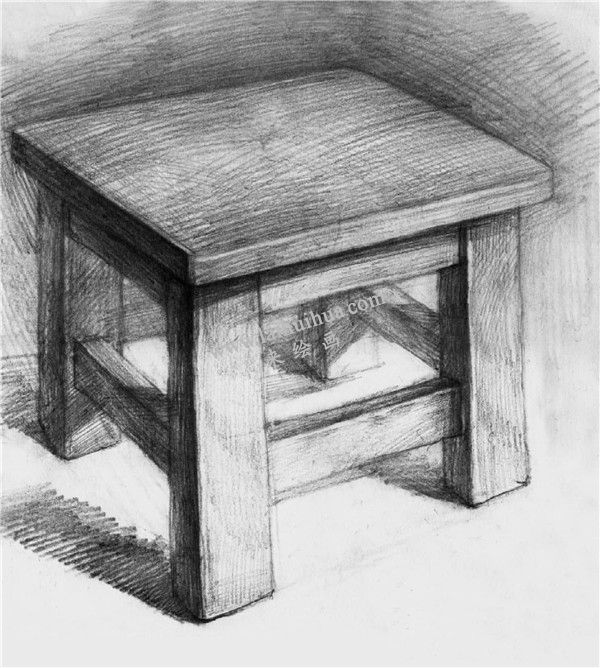 木凳子静物素描图片