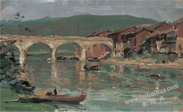 醴陵渌江桥　纸上油画