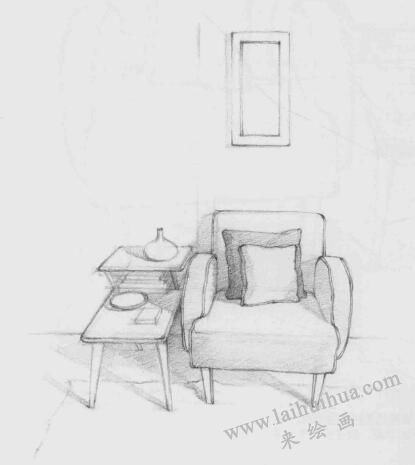 沙发一角素描画法步骤图示,素描沙发一角