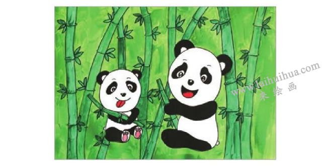 熊猫吃竹子水粉画作画步骤