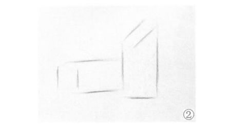 六棱柱体与斜切面圆柱体组合素描画法步骤02