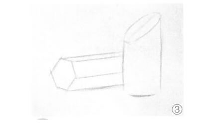 六棱柱体与斜切面圆柱体组合素描画法步骤03