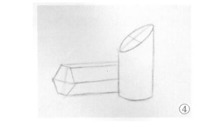 六棱柱体与斜切面圆柱体组合素描画法步骤04