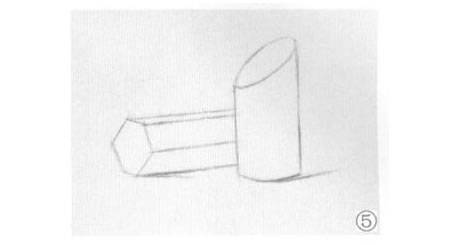 六棱柱体与斜切面圆柱体组合素描画法步骤05