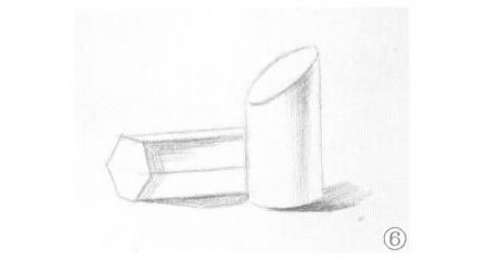 六棱柱体与斜切面圆柱体组合素描画法步骤06