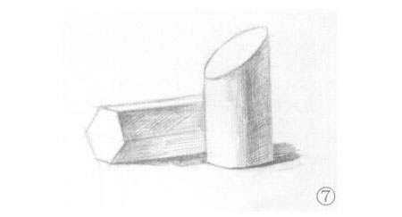 六棱柱体与斜切面圆柱体组合素描画法步骤07