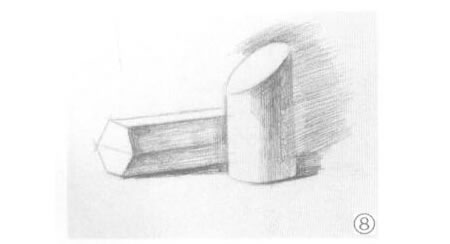 六棱柱体与斜切面圆柱体组合素描画法步骤08
