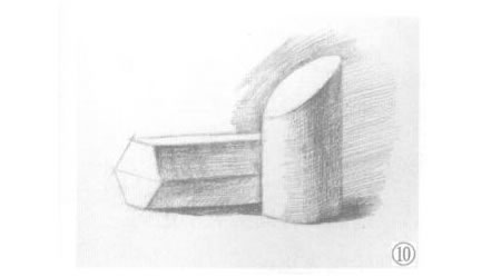六棱柱体与斜切面圆柱体组合素描画法步骤10