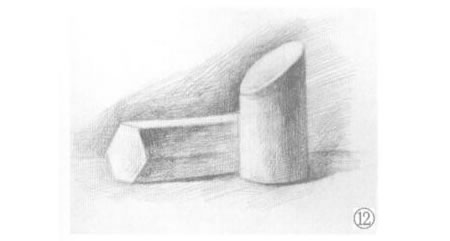 六棱柱体与斜切面圆柱体组合素描画法步骤12