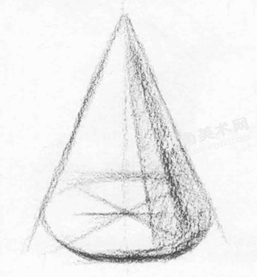 素描石膏圆锥体画法绘制步骤图示03